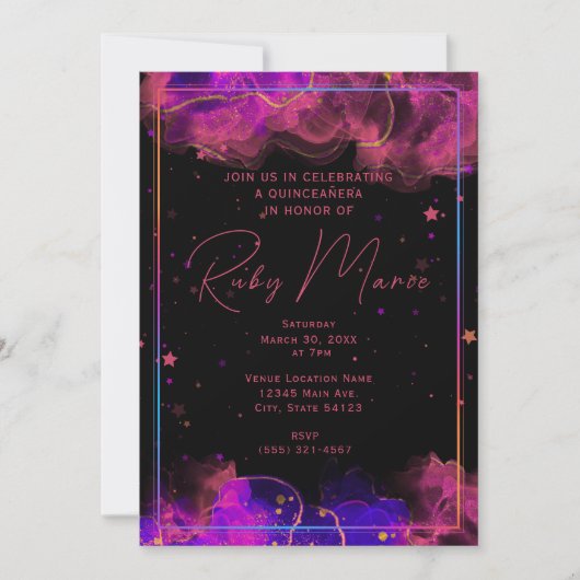 Moderne elegante marmeren geode quinceanera uitnod kaart (Voorkant)