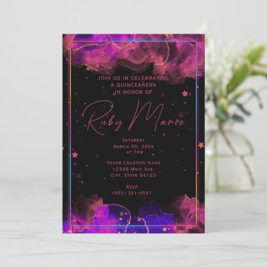 Moderne elegante marmeren geode quinceanera uitnod kaart (Staand voorkant)