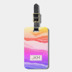 Moderne Elegante Marmeren Glitter monogrammed Naam Bagagelabel