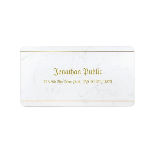 Moderne Elegante Marmeren Gouden Oude Stijl Kallig Etiket (Voorkant)