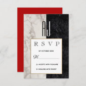 Moderne Elegante Marmeren Zwart Wit & Goud Huwelij RSVP Kaartje (Voorkant / Achterkant)