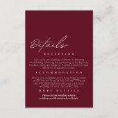 Moderne & elegante Maroon Wedding Details Informatiekaartje (Voorkant)