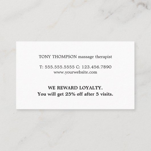 Moderne Elegante Massagetherapeut Grijs Goud Klantenkaartje (Achterkant)