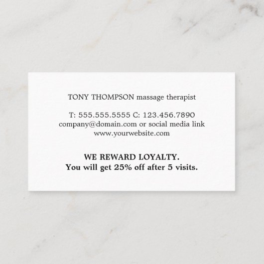 Moderne Elegante Massagetherapeut Grijs Goud Klantenkaartje (Achterkant)