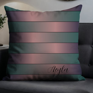 Moderne elegante Mauve en Blauwgroen monogram stre Kussen