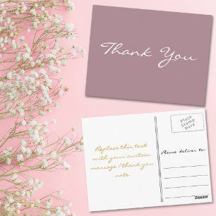 Moderne Elegante Mauve Nepgoud Script Bedankt Briefkaart