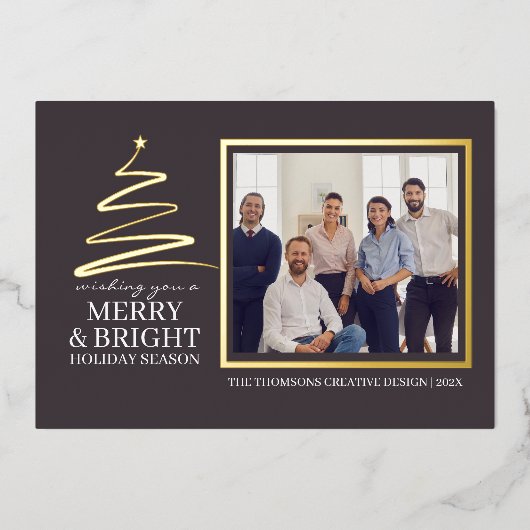 Moderne Elegante Merry Bright Team Foto Kerstmis Folie Feestdagenkaart (Voorkant)