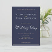 Moderne Elegante Midnight Blue script Trouwdag Kaart (Staand voorkant)