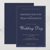 Moderne Elegante Midnight Blue script Trouwdag Kaart (Voorkant / Achterkant)