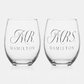 Moderne Elegante Mijnheer en Mevrouw Huwelijksnieu Wijnglas Zonder Voet (Voorkant)