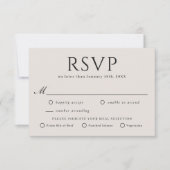 Moderne Elegante Minimal Beige RSVP met Maaltijdke (Voorkant)