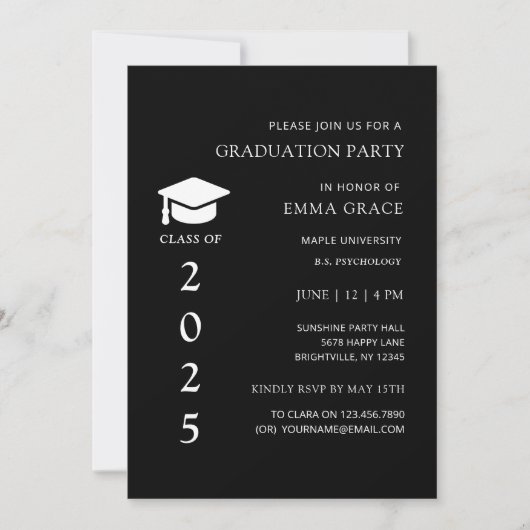 Moderne Elegante Minimal Black Graduation Party Kaart (Voorkant)