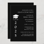 Moderne Elegante Minimal Black Graduation Party Kaart (Voorkant / Achterkant)