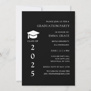Moderne Elegante Minimal Black Graduation Party Kaart