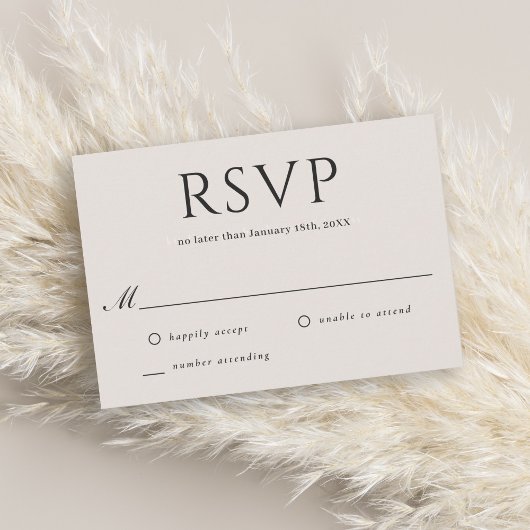 Moderne Elegante Minimal Neutral Beige Wedding RSV RSVP Kaartje