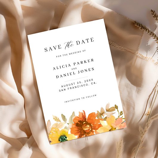 Moderne elegante minimale bloemige bruiloft save the date
