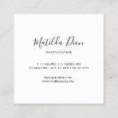 Moderne, elegante minimale en eenvoudige fotografi vierkante visitekaartje (Achterkant)