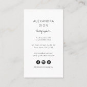 Moderne, elegante minimale en eenvoudige fotografi visitekaartje (Achterkant)