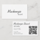 Moderne Elegante Minimale Haar QR Code Script Visitekaartje (Voorkant / Achterkant)