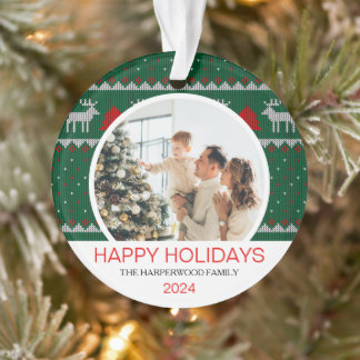 Moderne Elegante minimale Kerstmis Familie Foto Ornament