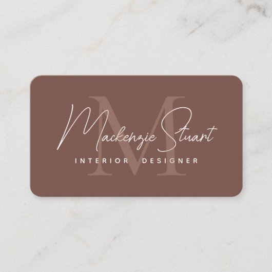 Moderne Elegante Minimale Script Monogram Terracot Visitekaartje (Voorkant)