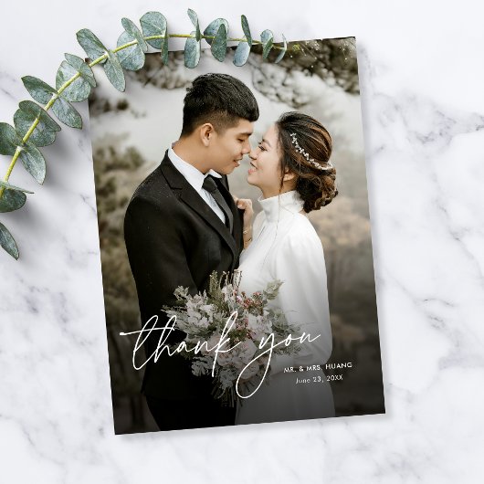 Moderne Elegante Minimale Verticale Fotobruiloft Bedankkaart