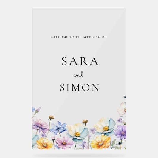 Moderne elegante minimale Wildflower bruiloft Acryl Bord (Voorkant)