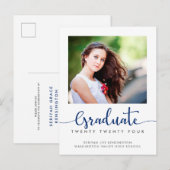 Moderne elegante minimalistische Afstuderen script Aankondigingskaart (Voorkant / Achterkant)