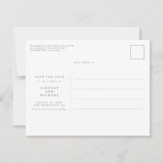 Moderne Elegante Minimalistische Bewaar de Datum P Save The Date (Achterkant)
