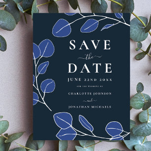 Moderne Elegante Minimalistische Blad Blauwe Huwel Save The Date