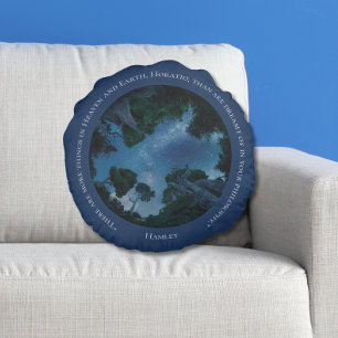 Moderne elegante minimalistische blauwe quote rond kussen