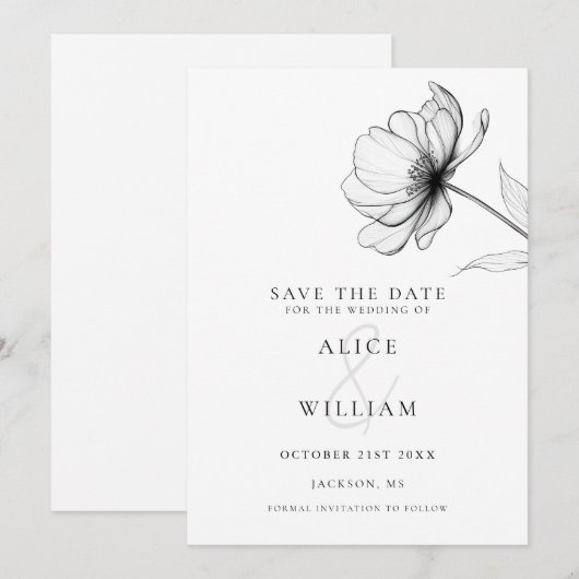 Moderne Elegante Minimalistische Bloemenbruiloft Save The Date (Voorkant / Achterkant)