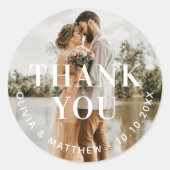 Moderne elegante minimalistische foto bruiloft dan ronde sticker (Voorkant)