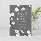 Moderne Elegante Minimalistische Leaf Grey Bruilof Save The Date (Staand voorkant)