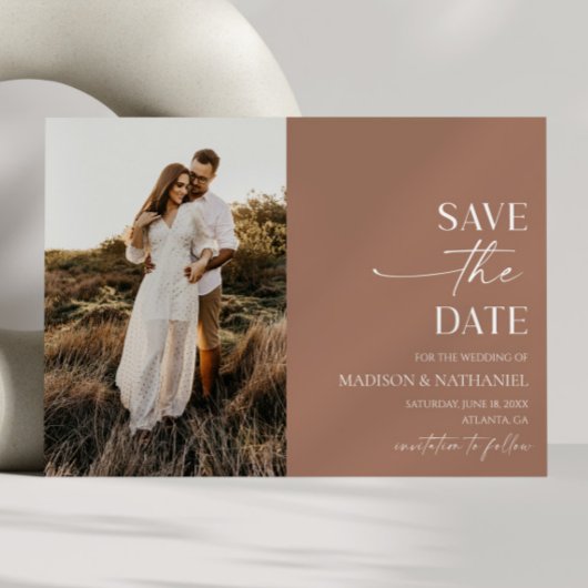 Moderne Elegante Minimalistische Mocha Mousse Brui Save The Date