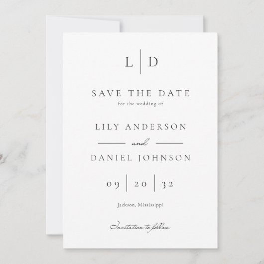 Moderne elegante minimalistische monogram bruiloft save the date (Voorkant)