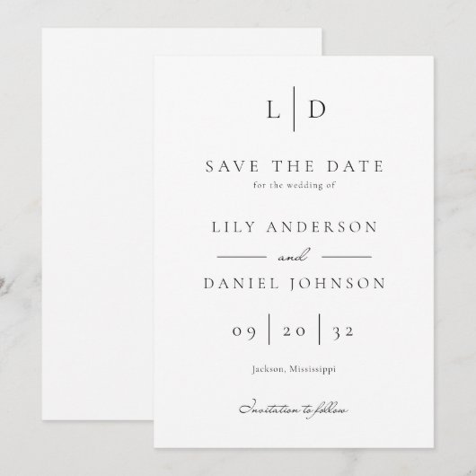 Moderne elegante minimalistische monogram bruiloft save the date (Voorkant / Achterkant)