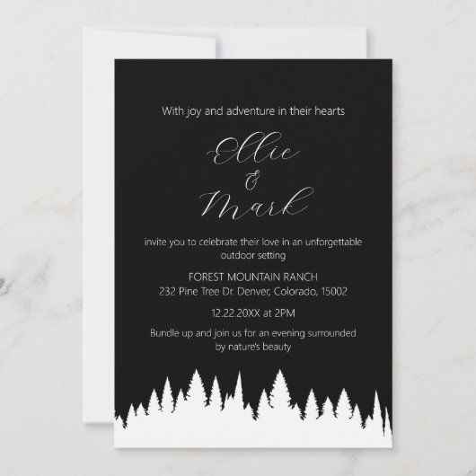 Moderne Elegante Minimalistische Pine Tree Wedding Kaart (Voorkant)