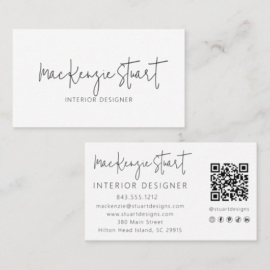 Moderne elegante minimalistische QR-code Sjabloon  Visitekaartje (Voorkant / Achterkant)