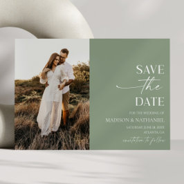 Moderne elegante minimalistische salie groene brui save the date