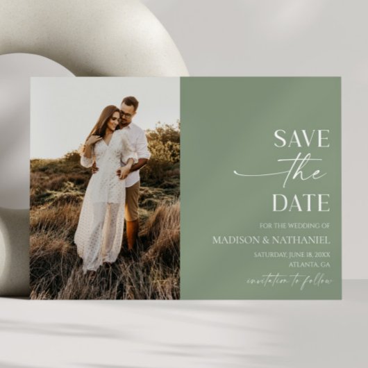 Moderne elegante minimalistische salie groene brui save the date