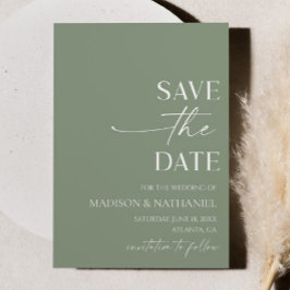 Moderne elegante minimalistische salie groene brui save the date
