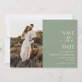 Moderne elegante minimalistische salie groene brui save the date (Voorkant)