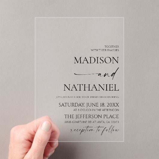 Moderne elegante minimalistische witte zwarte brui acryl uitnodigingen (Insitu (Draagbaar))