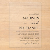 Moderne elegante minimalistische witte zwarte brui acryl uitnodigingen (Voorkant)