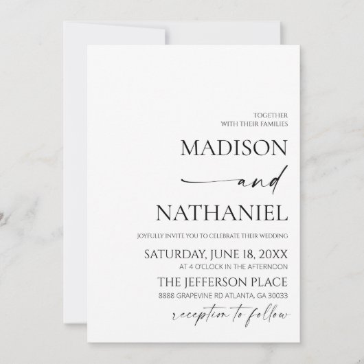 Moderne elegante minimalistische witte zwarte brui kaart (Voorkant)