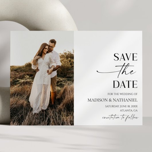 Moderne elegante minimalistische witte zwarte brui save the date