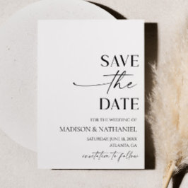 Moderne elegante minimalistische witte zwarte brui save the date