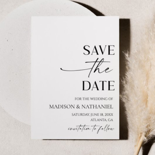 Moderne elegante minimalistische witte zwarte brui save the date