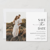Moderne elegante minimalistische witte zwarte brui save the date (Voorkant)